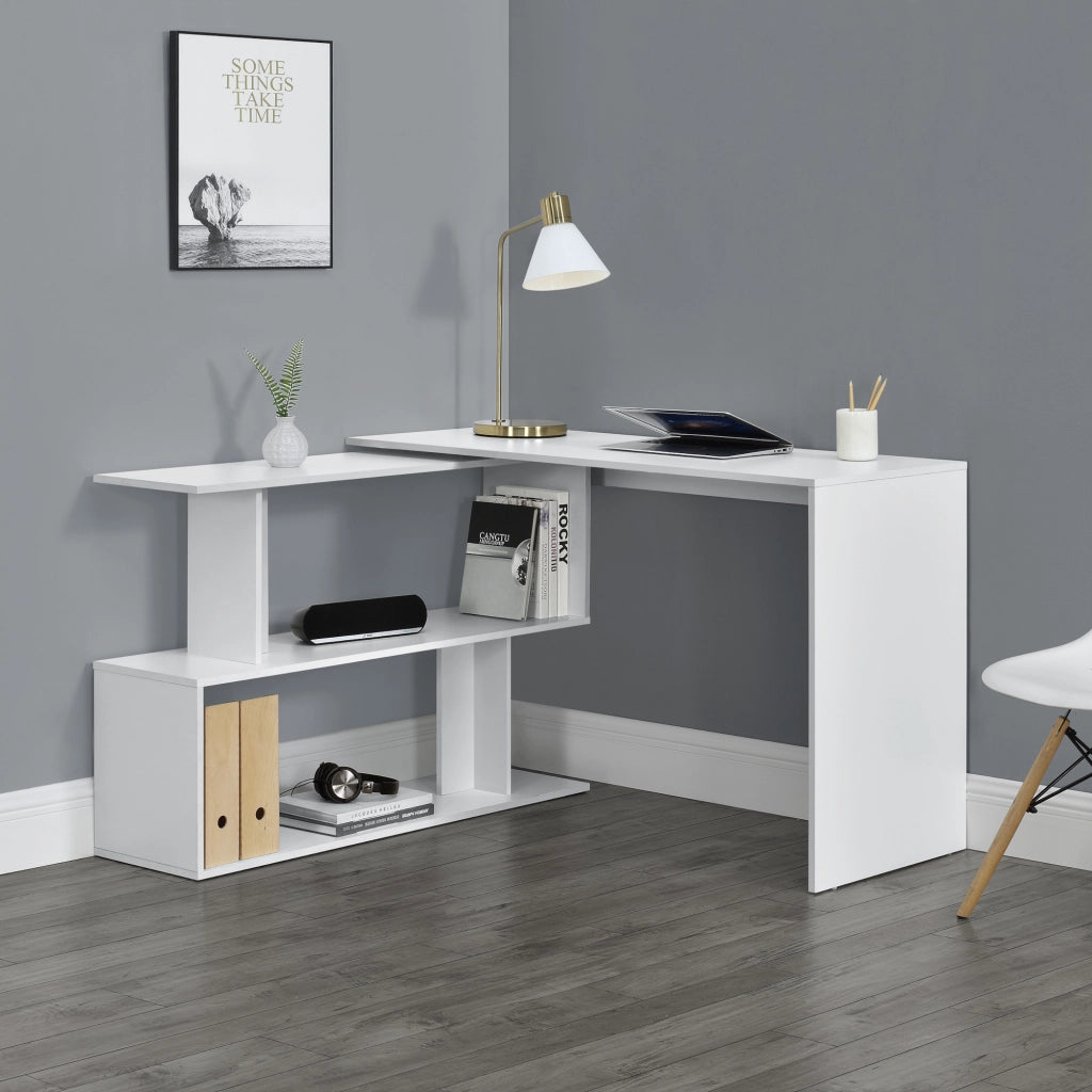 Scrivania Angolare Arendal a L con Scaffale Ruotabile 77x120x50 cm - Bianco [en.casa]