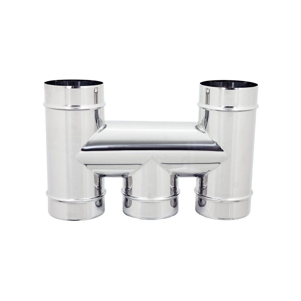 Fumaiolo terminale da 120mm modello ad h inox aisi 304 base tonda con innesto m maschio