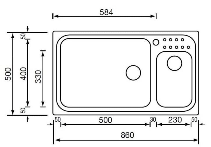 CM Punto plus 86 x 50 2V Lavello ad incasso Rettangolare Acciaio inossidabile