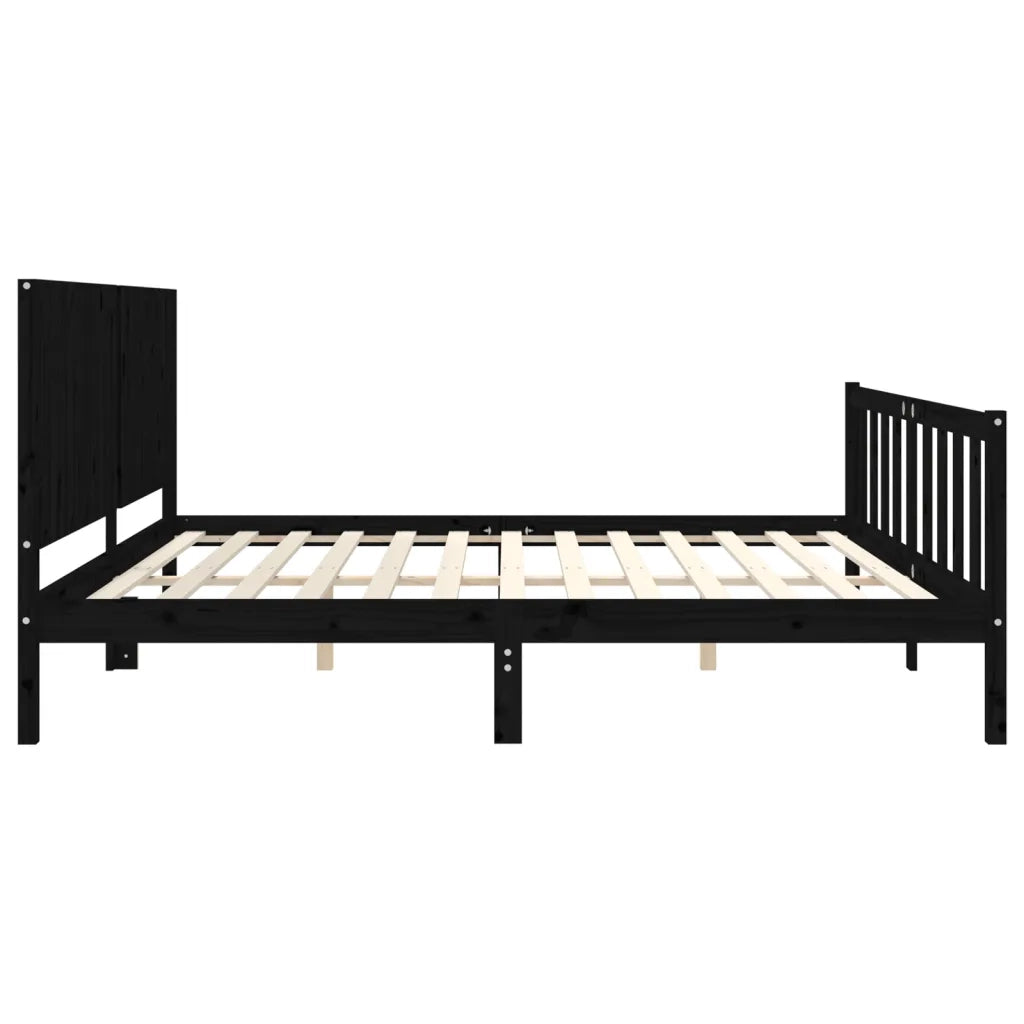 Giroletto con Testiera Nero 200x200 cm in Legno Massello 3192970