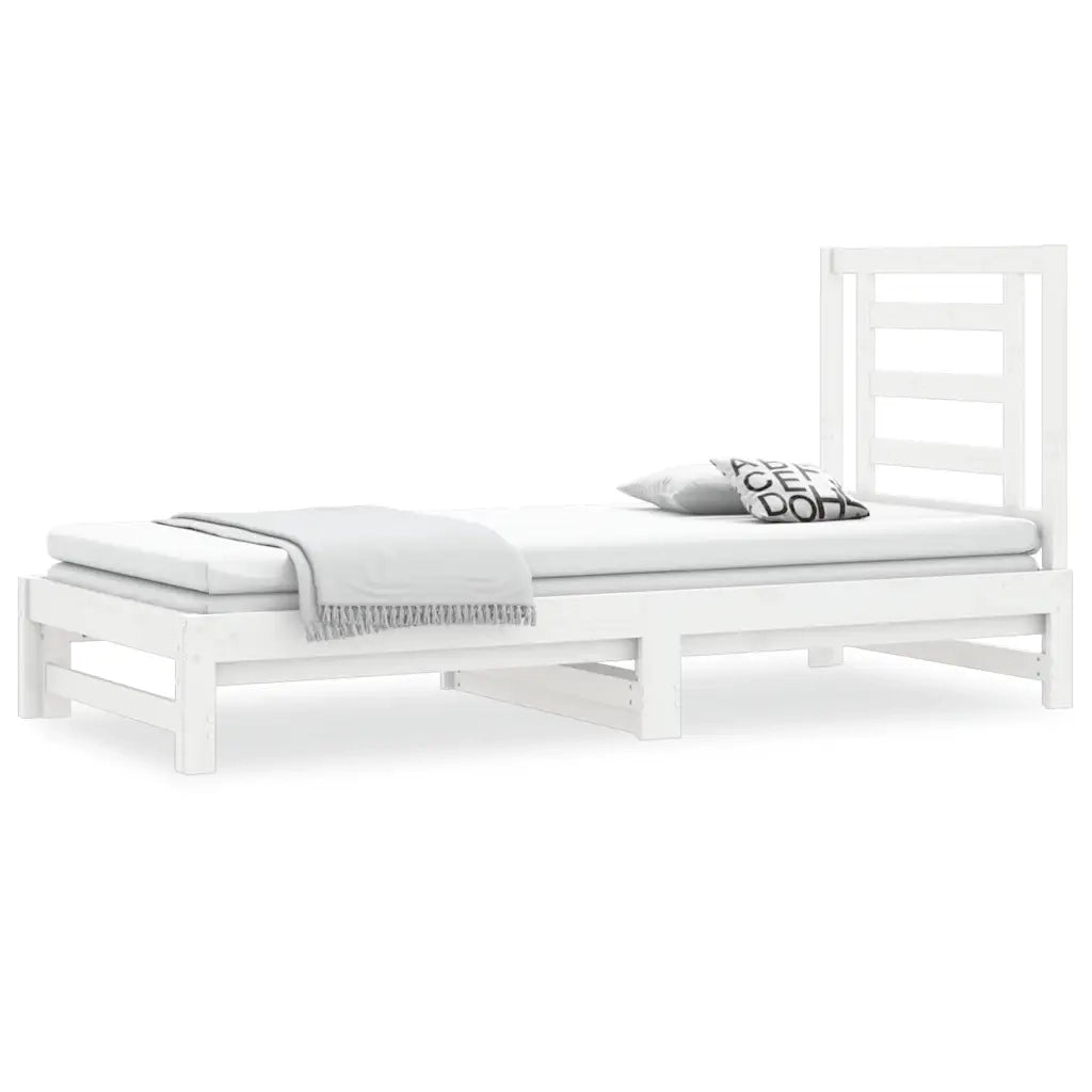 Letto singolo | Letto per adulti | Dormeuse Estraibile Bianca 2x(90x200) cm Legno Massello di Pino