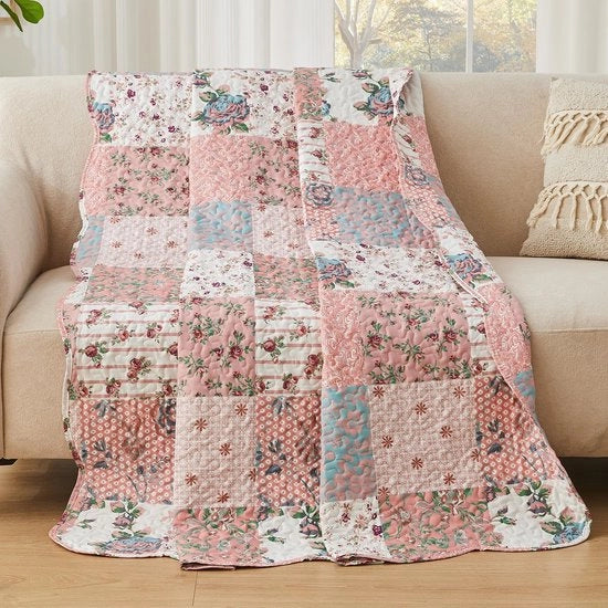 Bedsprei a patchwork 150x200cm rosso, deken a una persona con stile landhaus ultrasuonico cucito