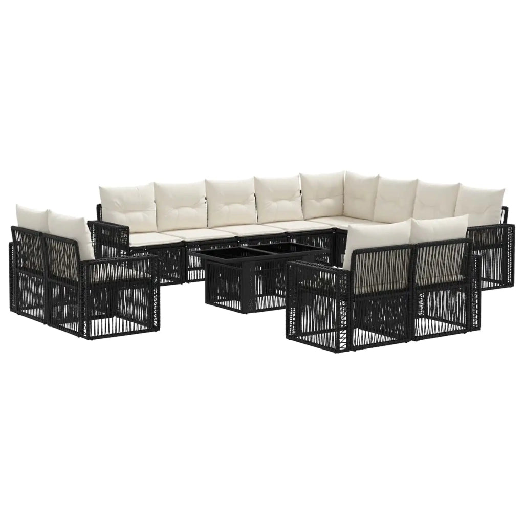 Set Divano da Giardino 13 pz Nero e Bianco Crema polyrattan 3436873