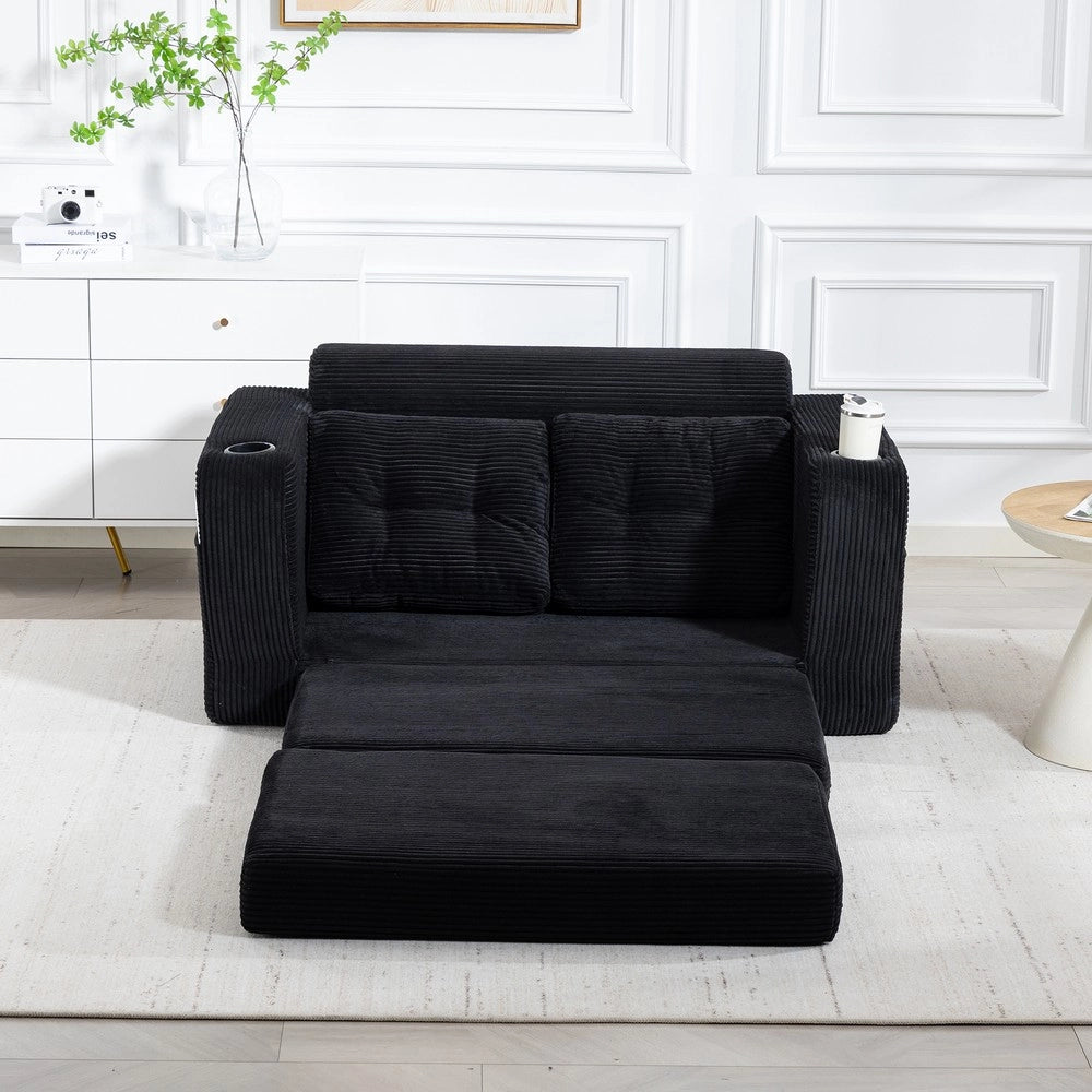 Divano 2 Posti in Tessuto a Coste con Cuscini Trapuntati e Tasche Laterali ¨C MINIMAL ¨C Grigio