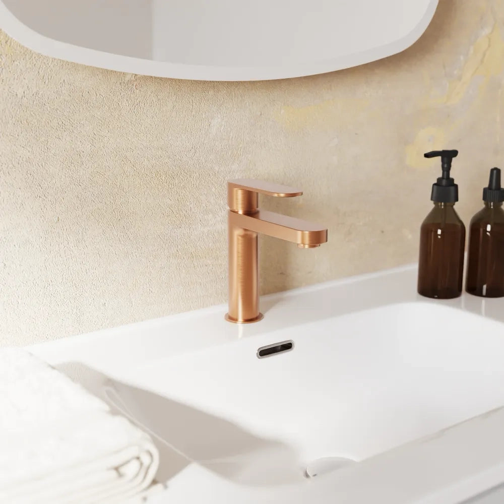 Set miscelatori lavabo 16cm bidet miscelatore esterno vasca rame spazzolato | Margot