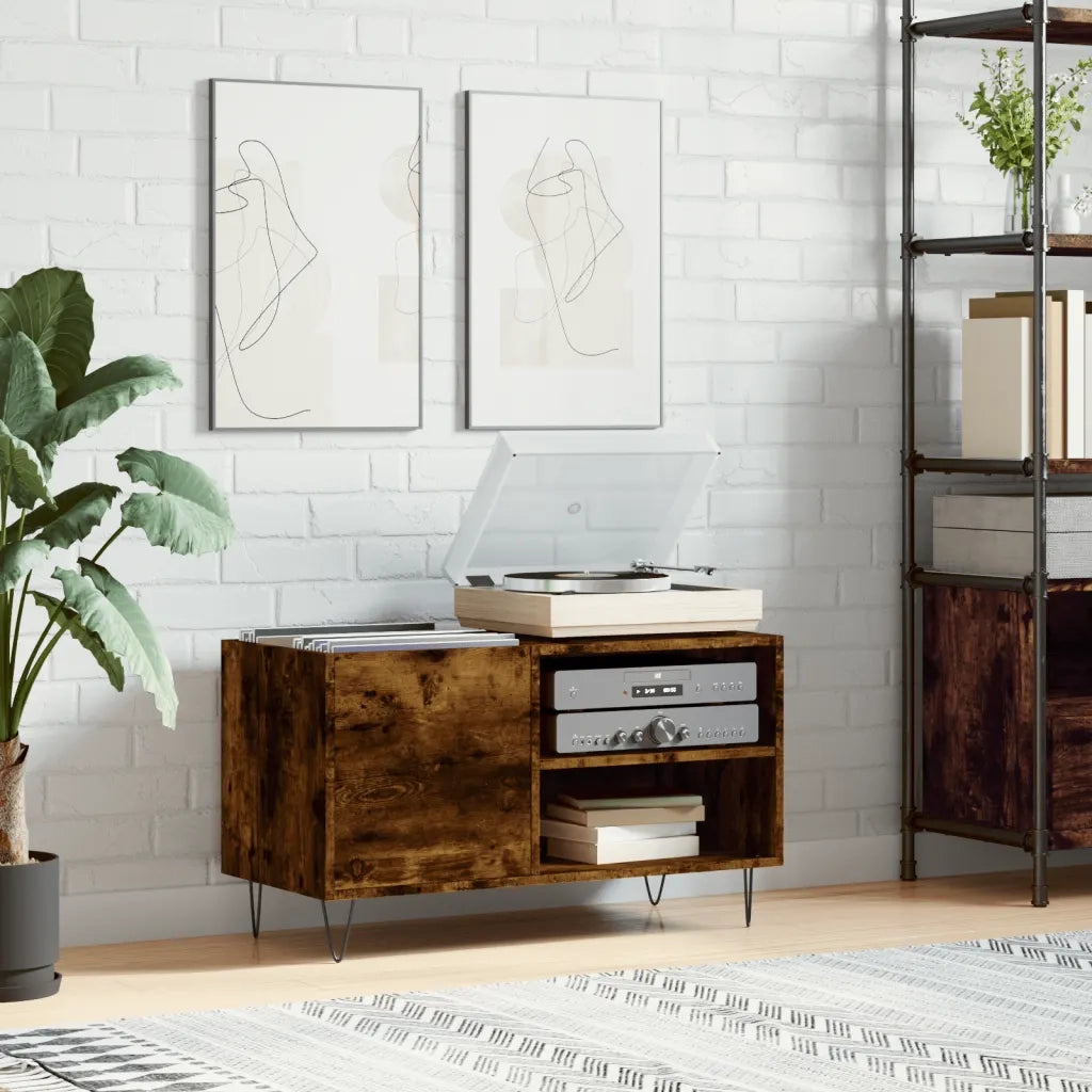 Mobile Porta Dischi Rovere Fumo 85x38x48 cm Legno Multistratocod mxl 82116
