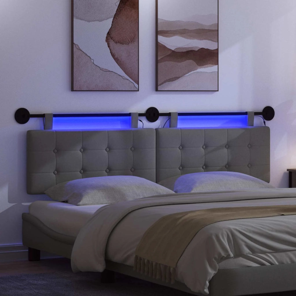 Testiera sospesa Con luce LED Grigio Scuro Tessuto