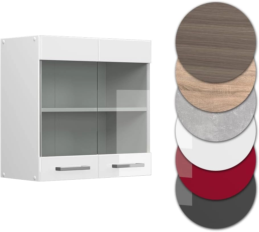Mobile da cucina in vetro R-Line, Bianco lucido, 60 cm, per la libera combinazione all'interno di sistemi cucina modulari