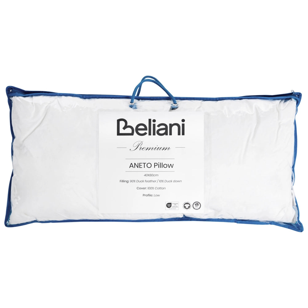 Cuscino basso da letto Rivestimento in cotone premium Imbottitura in piuma e piumino Bianco 40 x 80 cm premium