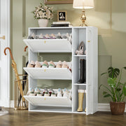 Mobile portascarpe stretto a 3 ribalte con 1 anta, design salvaspazio, bianco, 90x25x114 cm