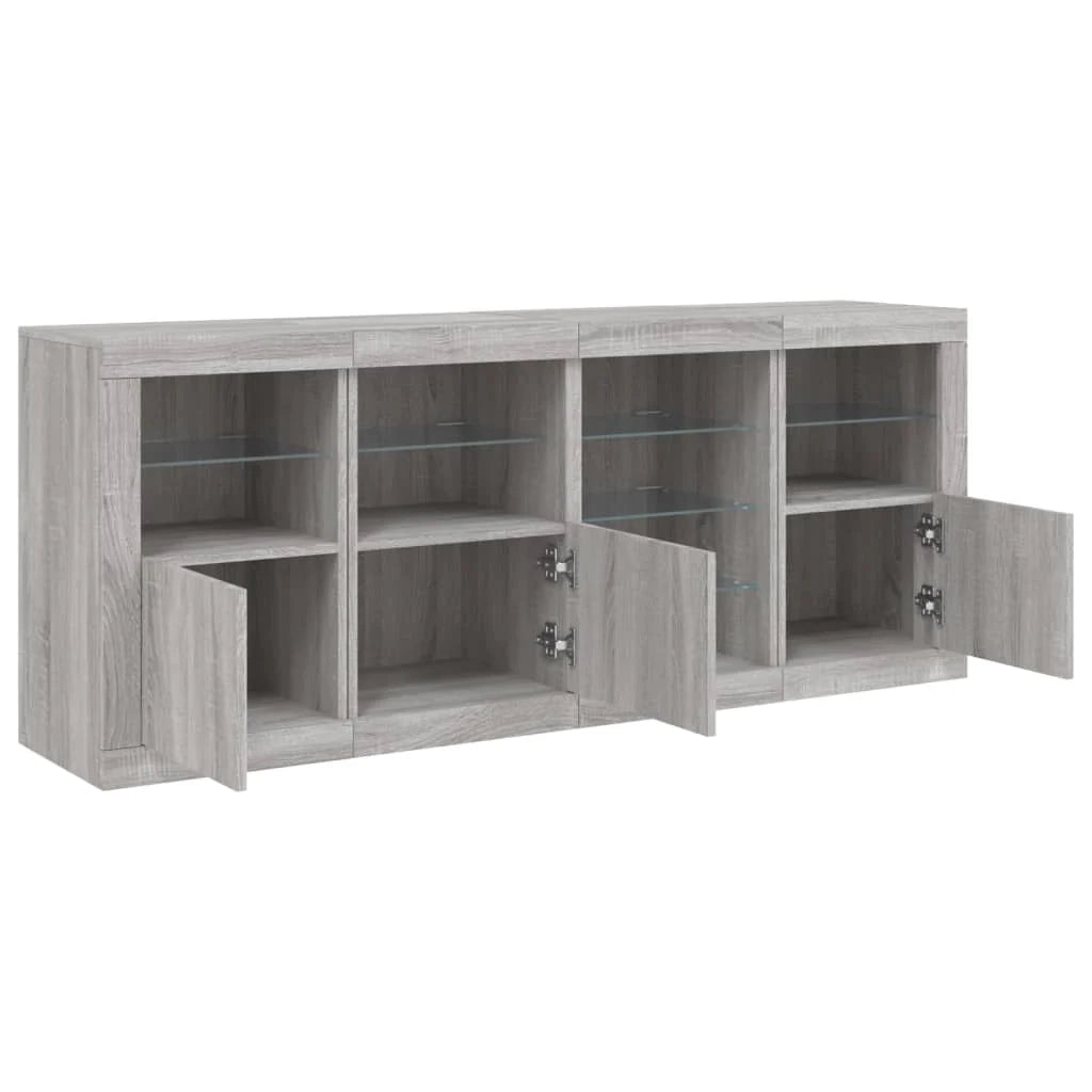 Buffet credenza cassettiera armadio mobile contenitore organizer per cucina soggiorno salotto con luci LED Sonoma 164 x 37 x 67 cm grigio 02_0030060