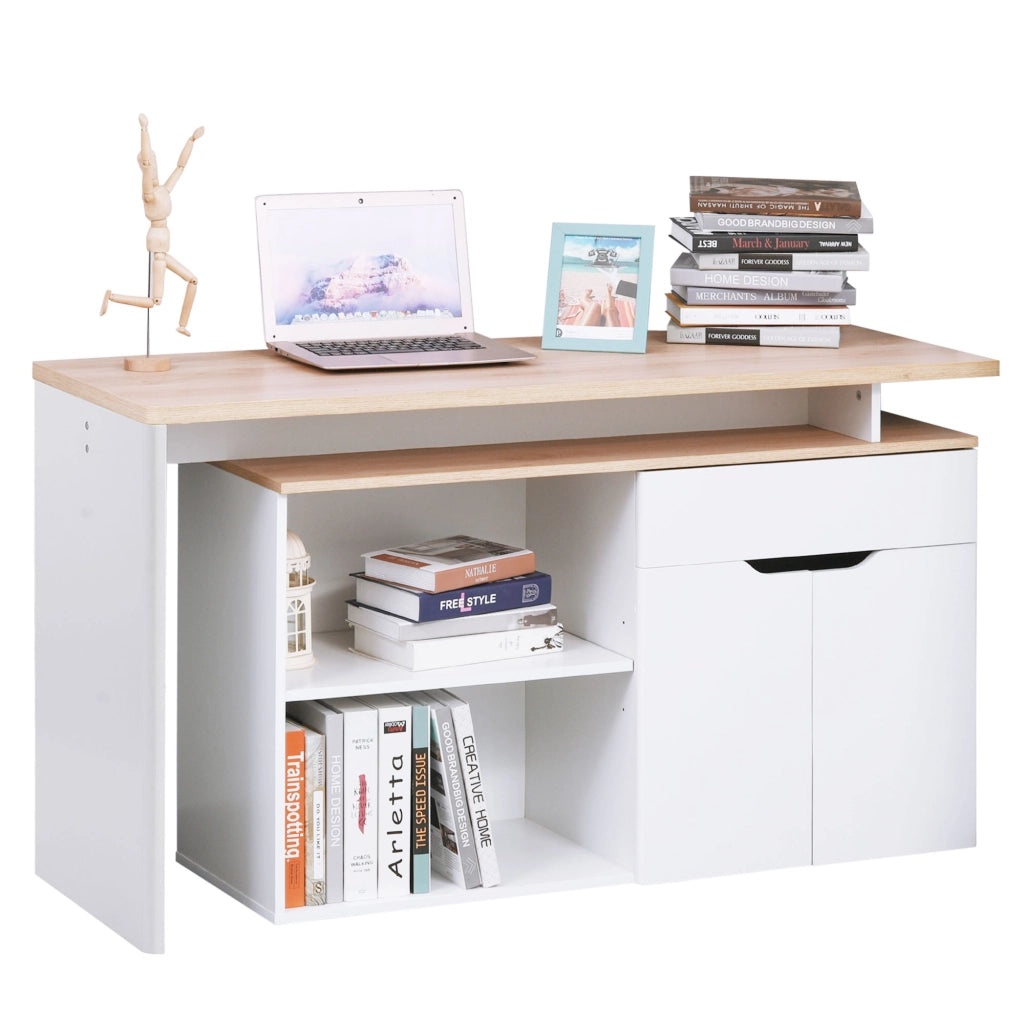 Scrivania Angolare con Libreria ¨C zephmum ¨C Legno e Bianco 140x117x76 cm