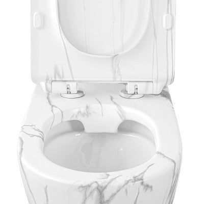 Sanitari filomuro Rimless effetto marmo bianco con sedile Tokyo