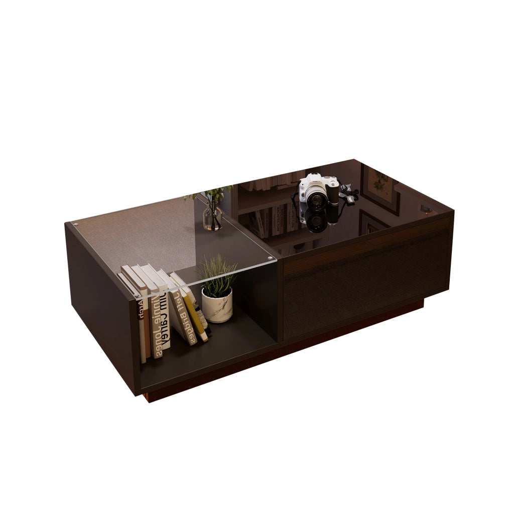 TAVOLINO BASSO LED con piano sollevabile 100x50x33 cm Nero