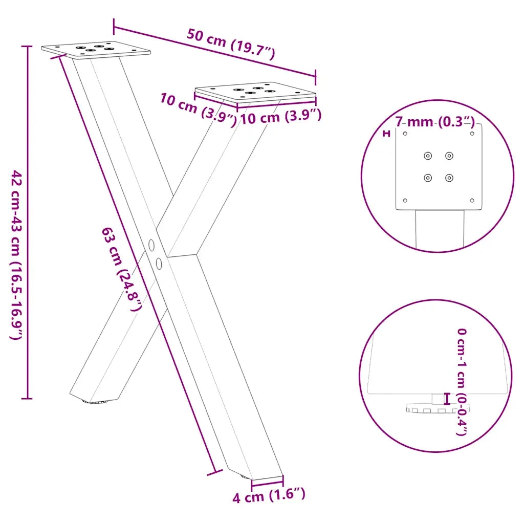 Gambe per Tavolino da Caffè a Forma di X 2 pz Antracite 50x(42-43) cm Acciaio 4012898