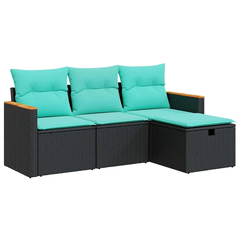 Set Divani da Giardino 4 pz | Set Salotto da Giardino con Cuscini Nero in Polyrattan