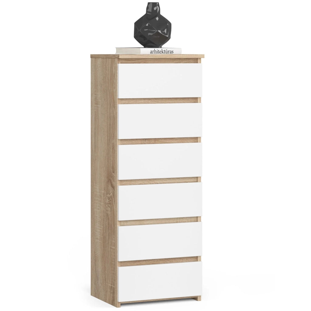 Cassettiera AKORD CL6 Cassettiera Sonoma Quercia 40 cm 6 cassetti inserto frontale Bianco 40x35x109 cm