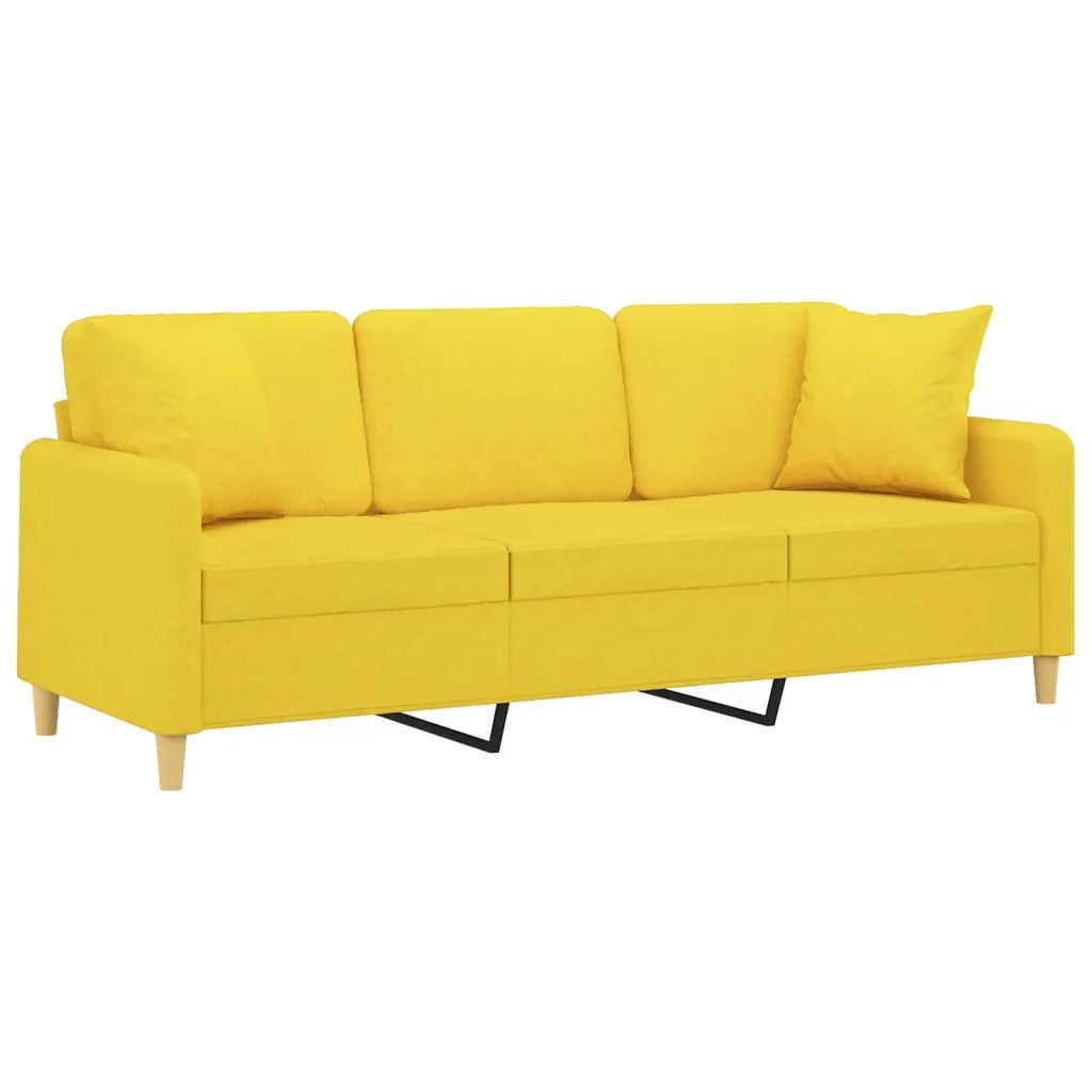 Divano a 3 Posti con Cuscini Giallo Chiaro 180 cm in Tessuto 3200922