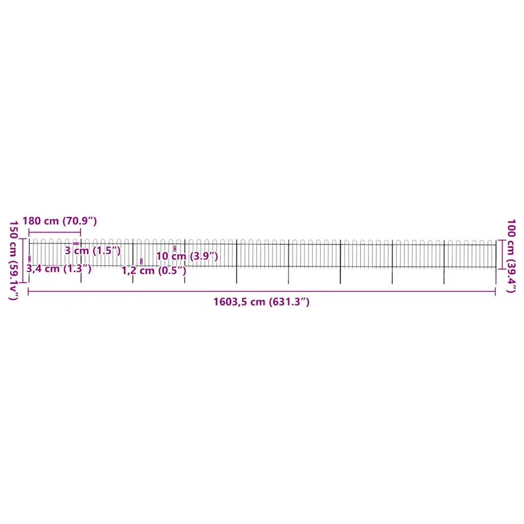 Recinzione da Giardino con Parte Superiore ad Anello in Acciaio 1603,5x100 cm Nero 277664