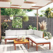 Set da giardino 6 pezzi con cuscini in legno crema, acacia e corda 3057899