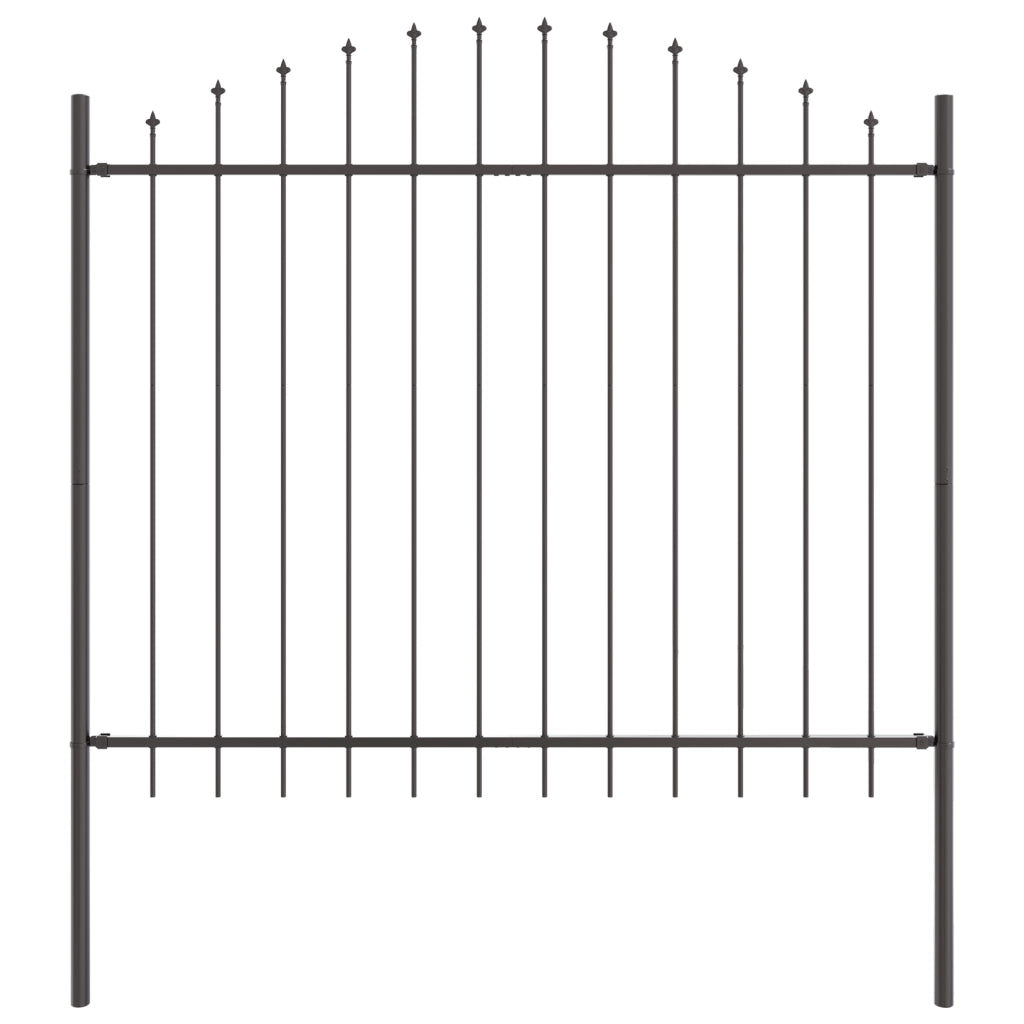 Recinzione da Giardino  con Parte Superiore a Cerchi Grigia 10,2x1,5 m in Acciaio