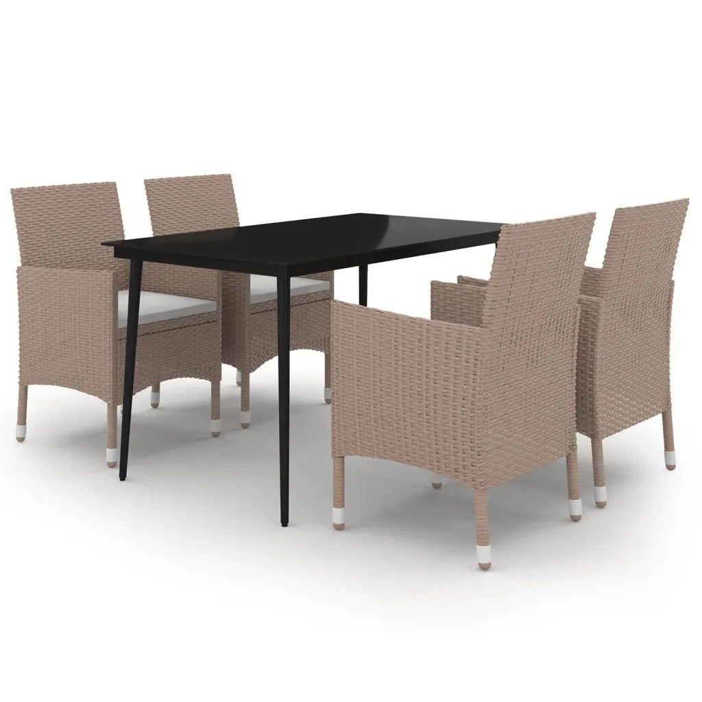 Set da Pranzo per Giardino 5 pz con Cuscini Polyrattan e Vetro cod mxl 39876
