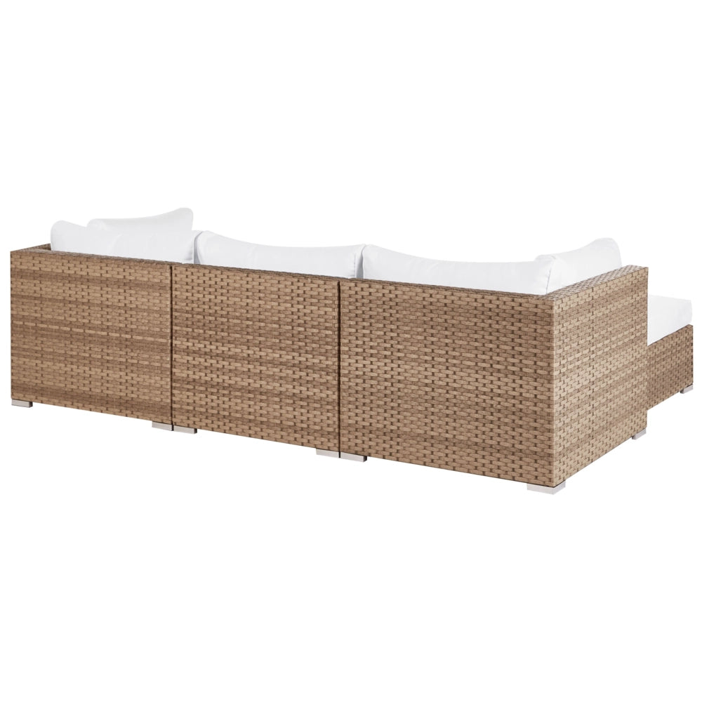Set da giardino composto da divano con tavolino in rattan naturale lato destro 5 posti stile elegante