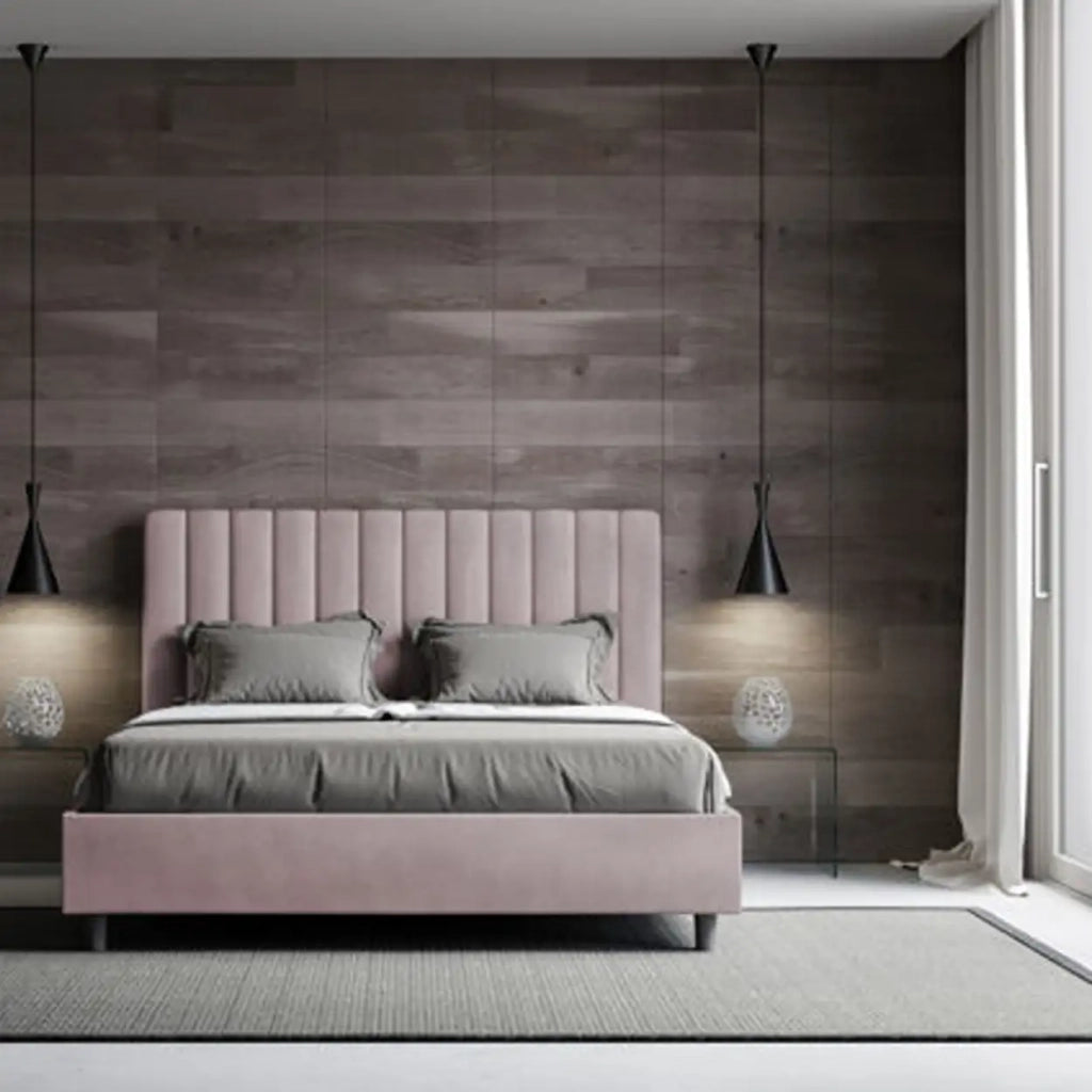 Letto matrimoniale francese contenitore imbottito 140x190 microfibra glicine Agueda