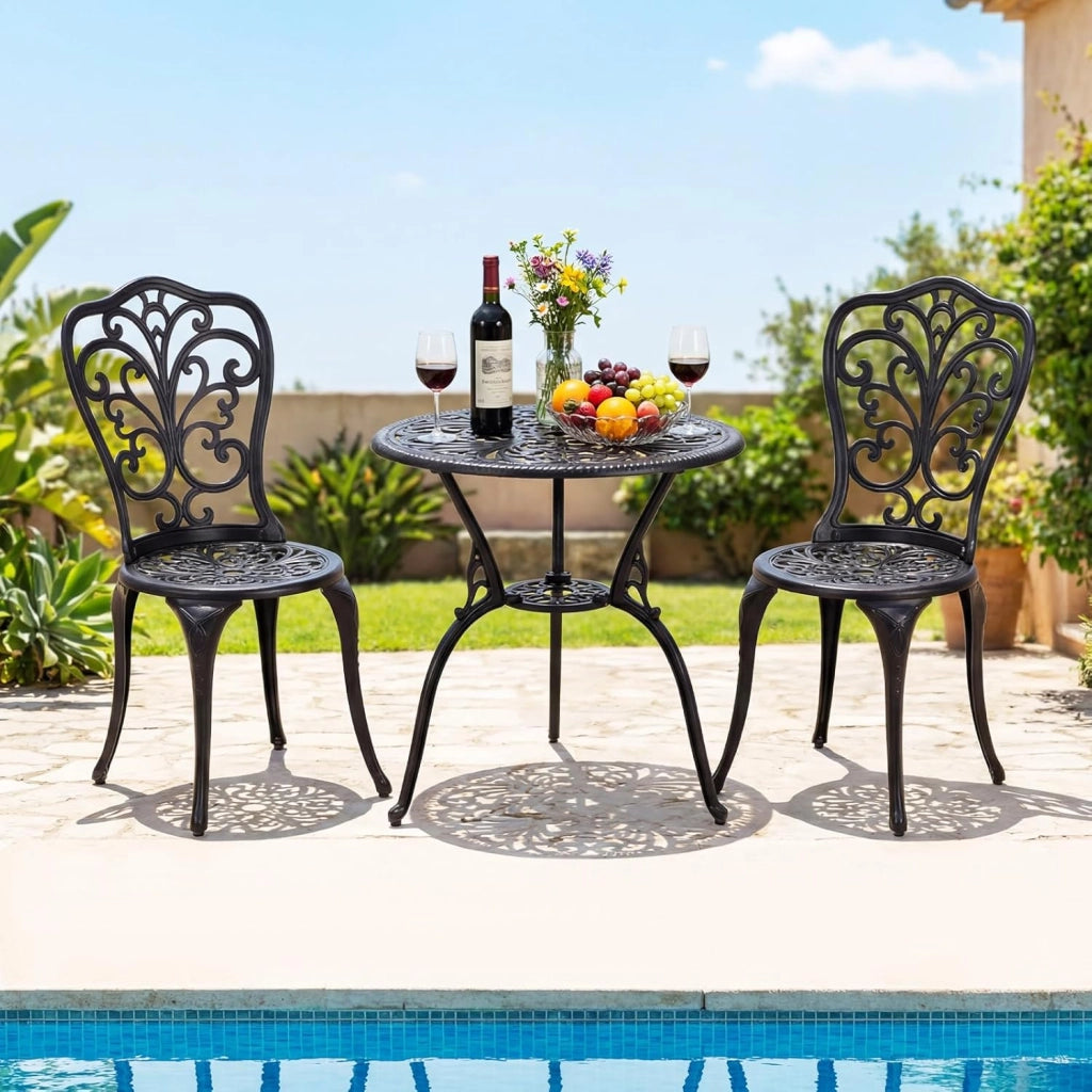 Set Tavolino e Sedie in Alluminio 3 Pezzi, Set Bistro da Esterno con Foro per Ombrellone, Mobili da Giardino per Cortile Patio Terrazza (Modello 3)