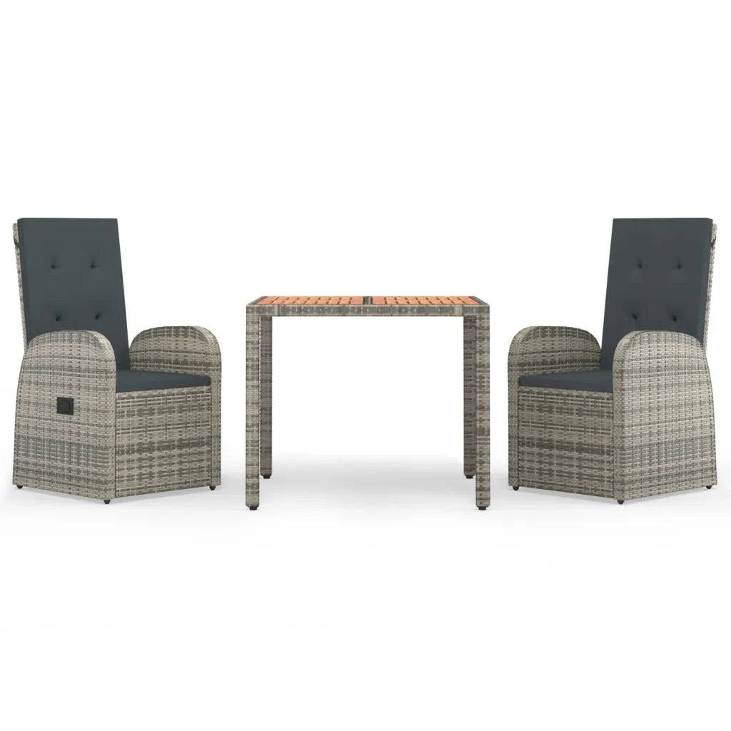 Set da Pranzo da Giardino 3 pz con Cuscini in Polyrattan Grigio 3157582