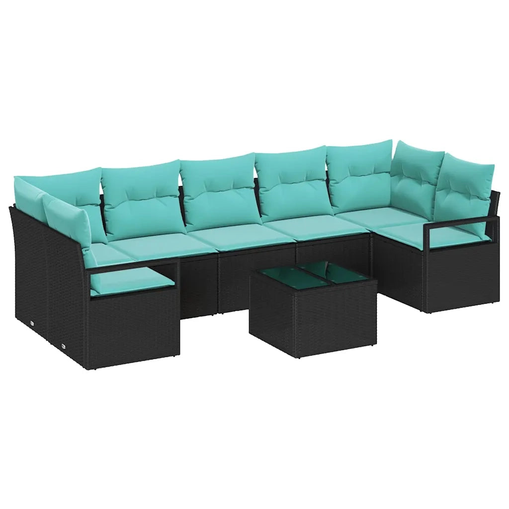 Set di divani 8 pcs Nero e Turchese polyrattan