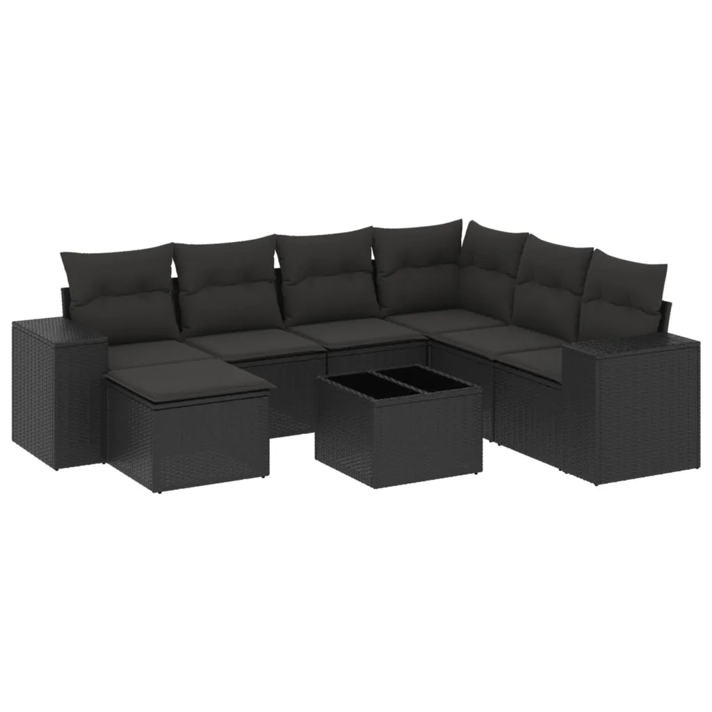 Set Divani da Giardino con Cuscini 8 pz Nero in Polyrattan