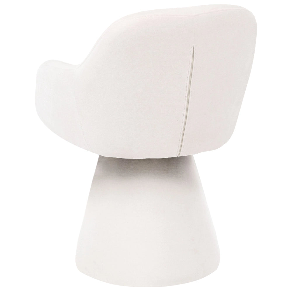 Sedia da pranzo girevole interamente rivestita in tessuto bianco sporco per soggiorno moderno