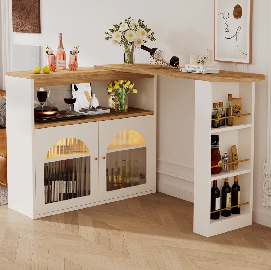 Tavolo bar estensibile girevole con LED e contenitore bianco