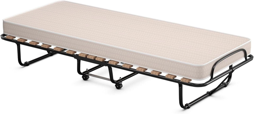 Brandina Pieghevole con Materasso, Made in Italy, 190x80cm, in Memory Foam, Lettino Pieghevole con Ruote Girevoli, per Casa Ufficio
