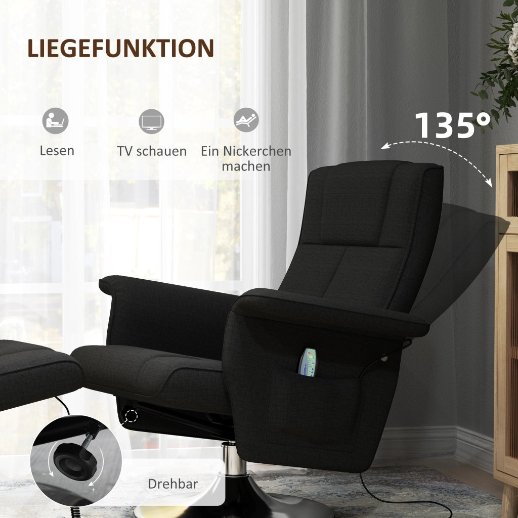 Poltrona Massaggiante Reclinabile con Poggiapiedi ¨C Zephmum ¨C 78x95x88 cm Nero