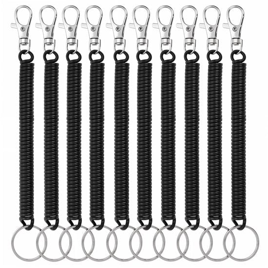 Maniglia per chiavi retrattile - 10 pezzi - Nero - Catena per chiavi con anello di carabina - Chiave a vite - Sostenibile - 17 cm - Cordino per chiavi