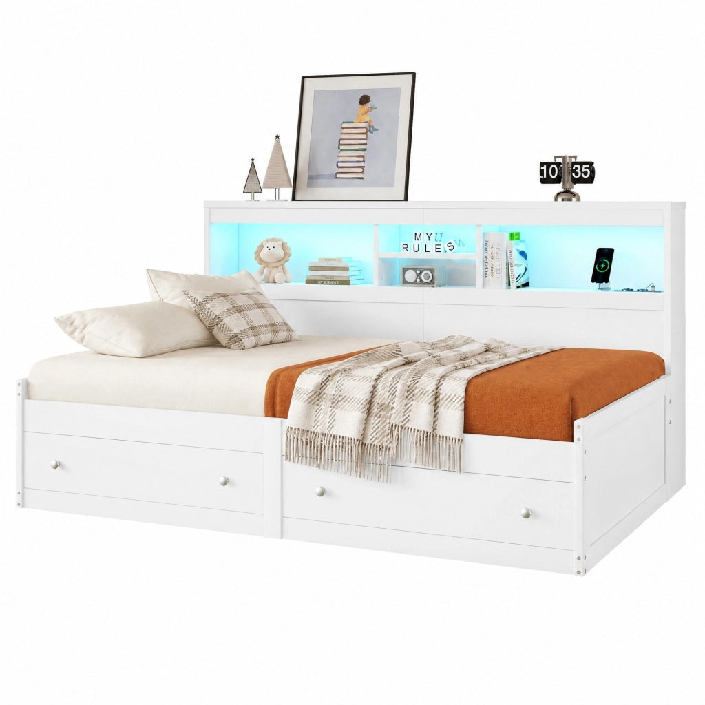 Tagesbett 90x200 cm con luce LED, USB e cassetti