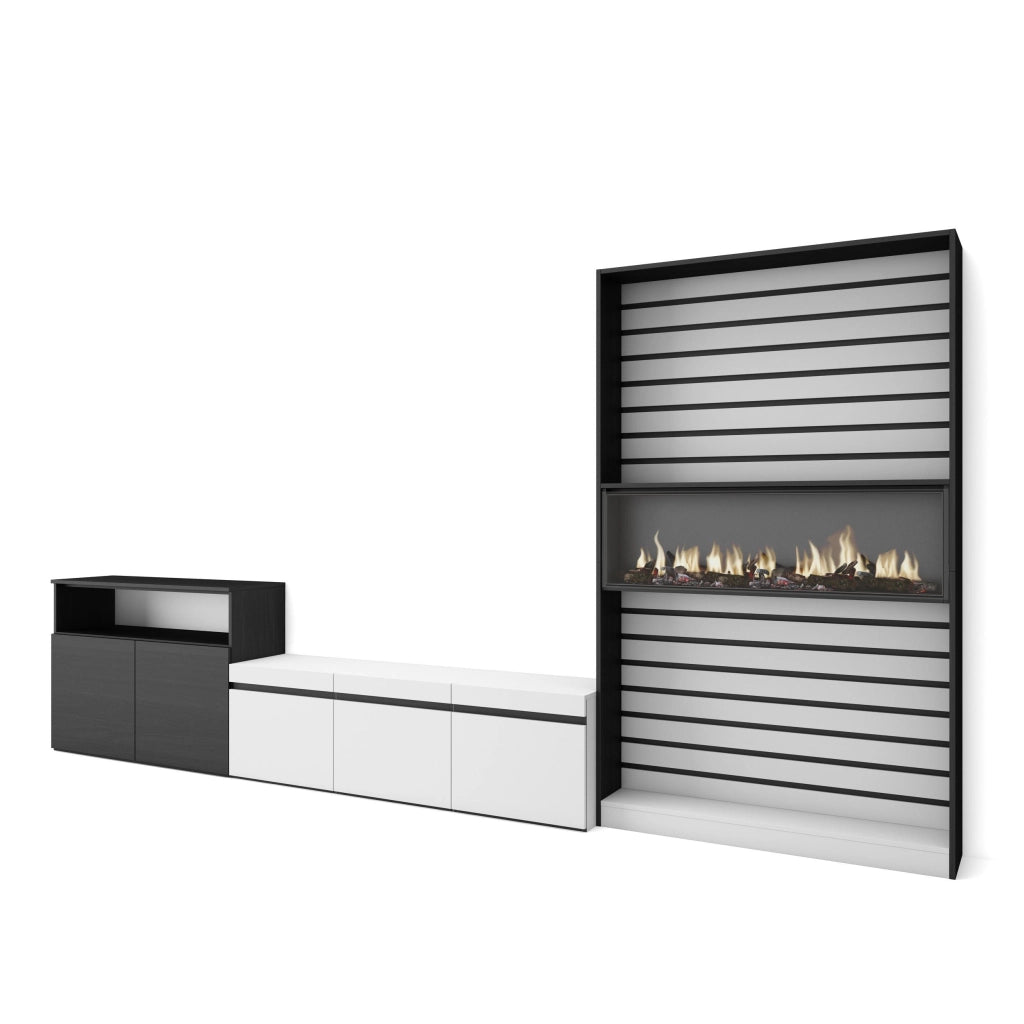 Mobile TV, Soggiorno, 360x35x186cm, Per TV fino a 65", Camino elettrico, Bianco e nero RF3188