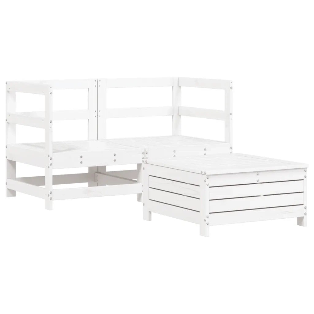 Set Divani da Giardino 3 pz Bianco in Legno Massello di Pino 3250753