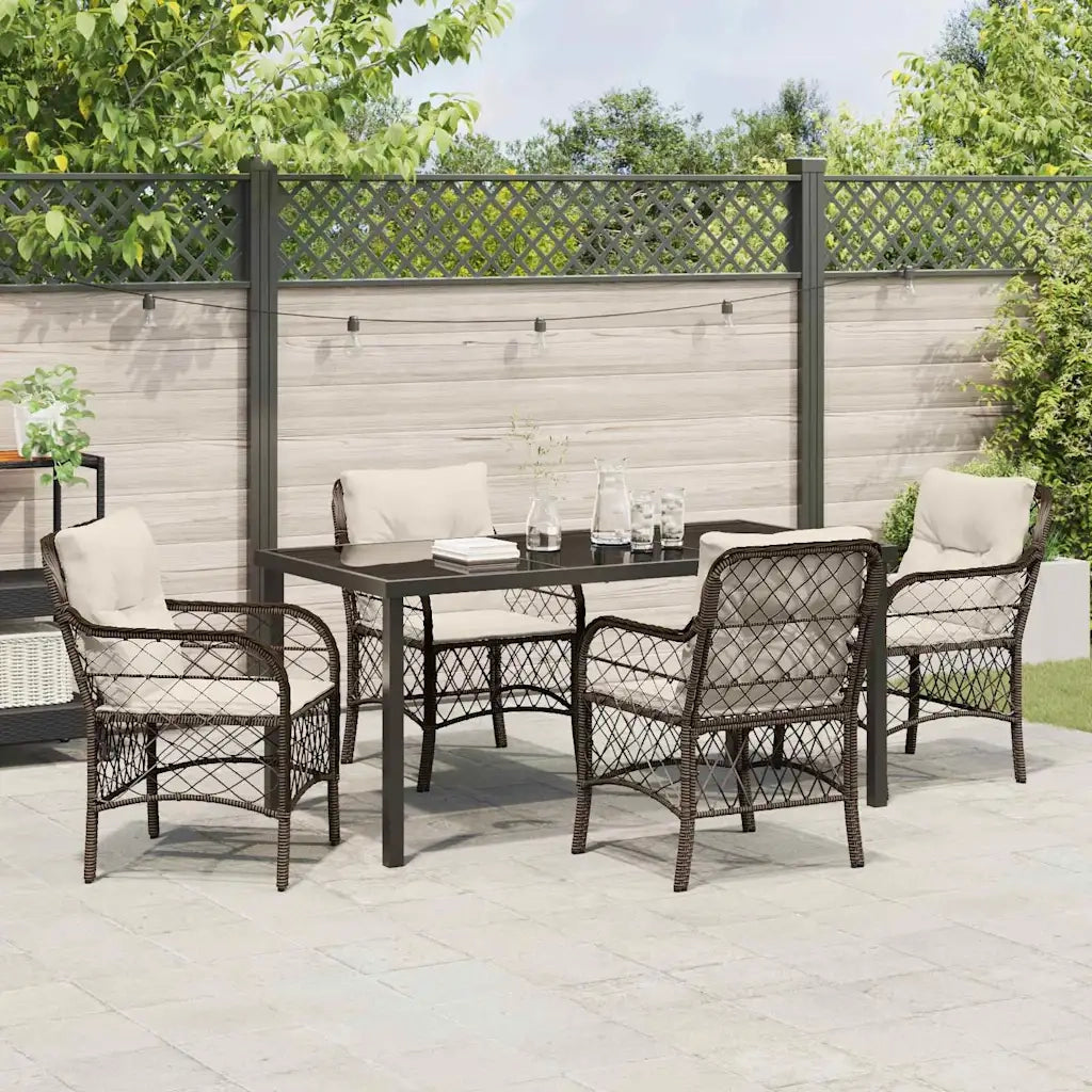 Set da Pranzo per Giardino con cuscino 5 pcs Marrone polyrattan