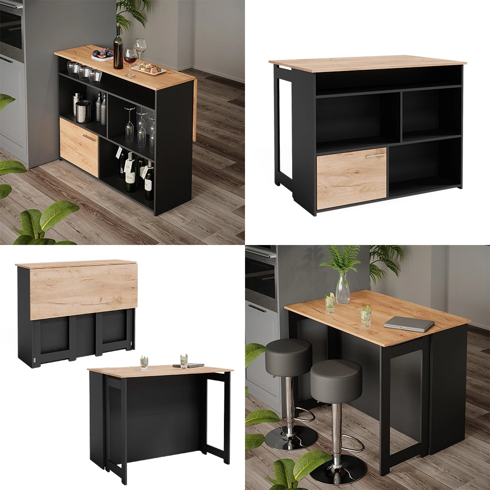 Vicco Tavolo bar alto Quercia dorata 116 x 37 cm 4x scomparti aperti e 1x porta