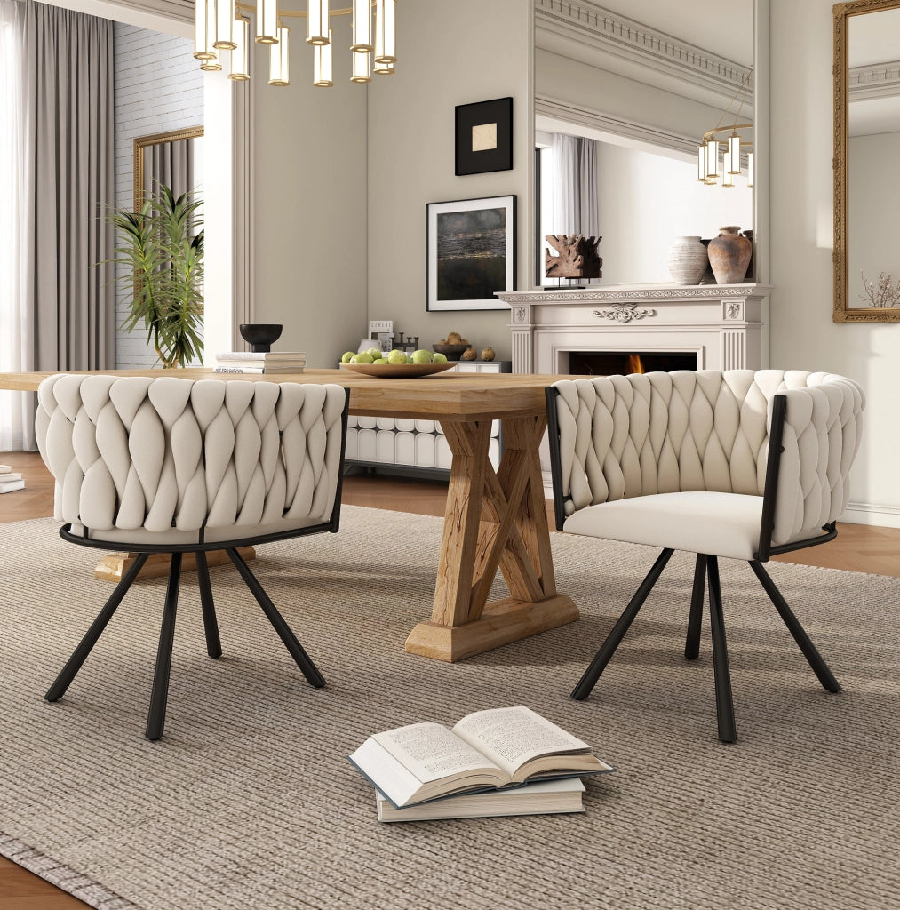 Set di 4 sedie da pranzo girevoli in velluto beige