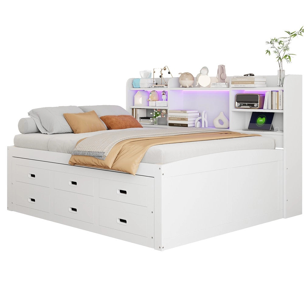 Letto Contenitore Estraibile con LED e Cassetti ¨C MINIMAL ¨C Bianco 140x200