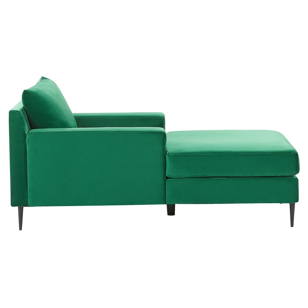 Chaise longue Velluto Verde Rivestimento Braccioli Cuscino Schienale Design Moderno Simmetrico
