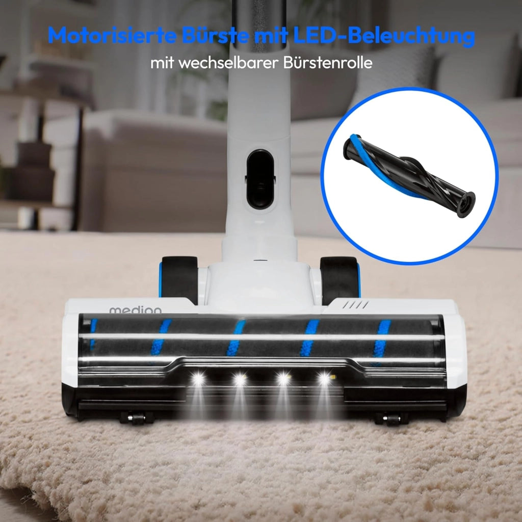 Aspirateur balai sans fil - MEDION MD11860 - 55 min - 400 W - 2,500 mAh - Blanc / Gris