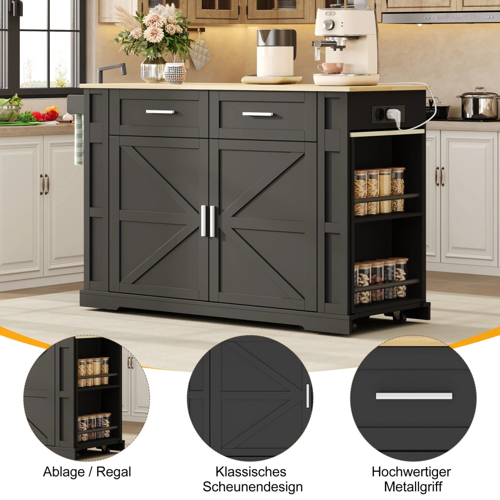 ISOLA DA CUCINA 130/205x50x93 cm con piano estraibile MDF Nero/Naturale