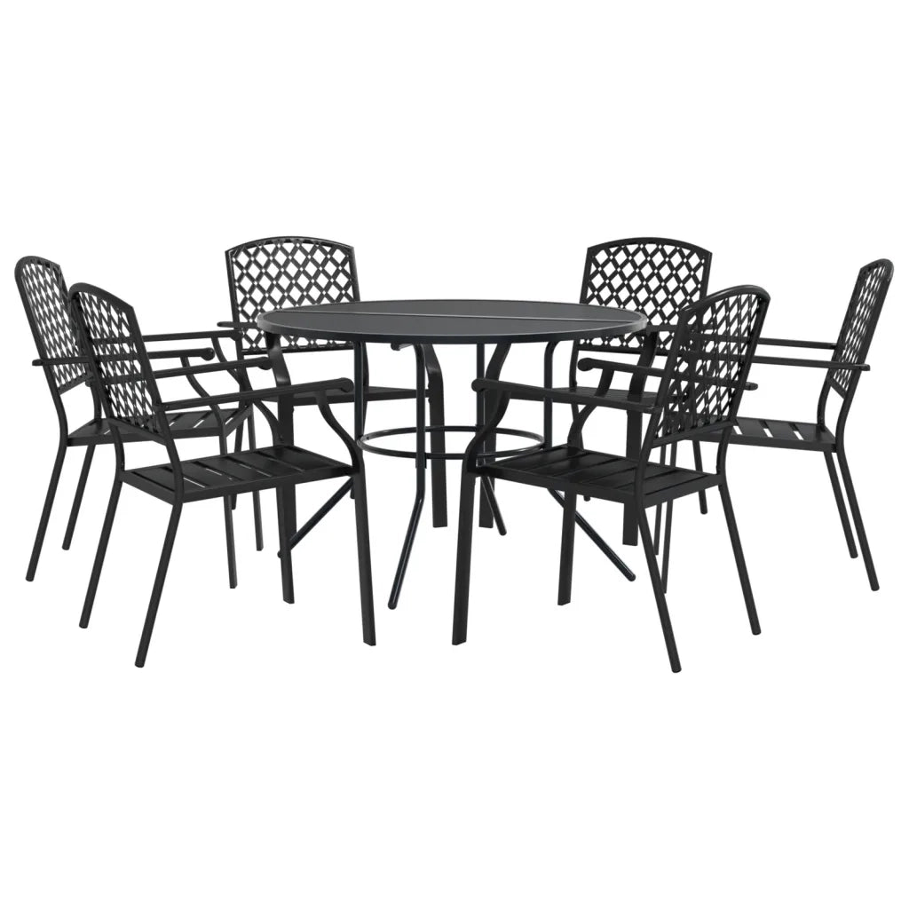 Set Sedie Giardino Impilabili 7pz Antracite Acciaio Verniciato
