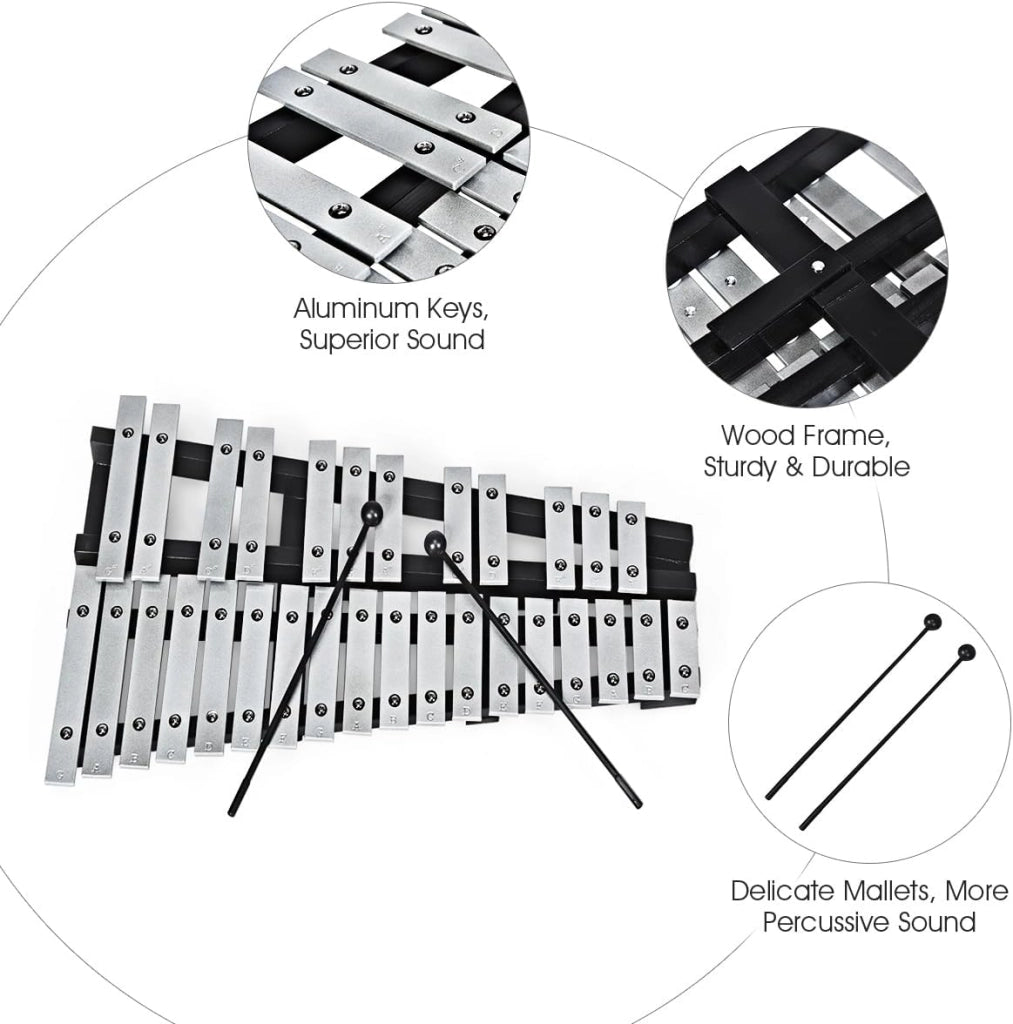 Xilofono 30 note, carillon con tasti in metallo e 2 bacchette, strumento a percussione a mano, con custodia per il trasporto, strumento musicale per bambini e adulti