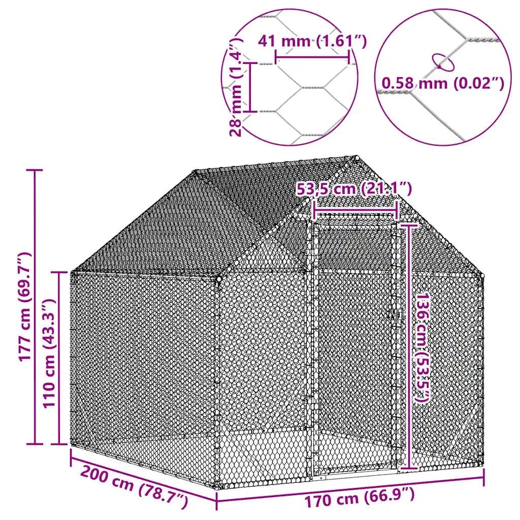 Gabbia per polli Argento 200 x 170 x 177 cm Acciaio zincato